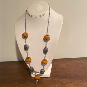 Silver and Orange Beaded Necklace